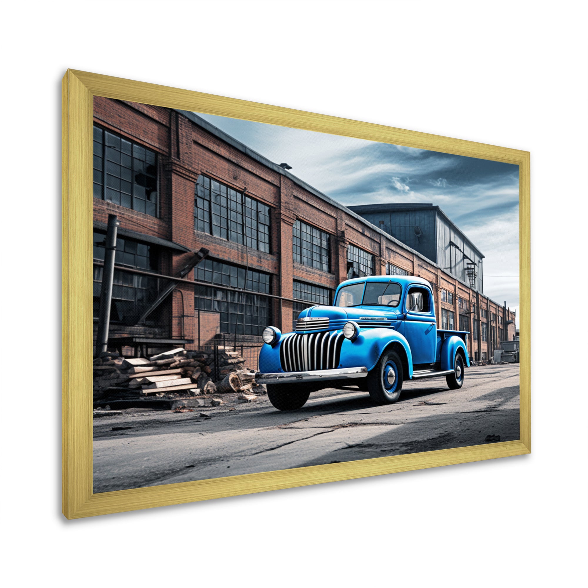 Blue Pickup Truck Industrial Drive I - Pickup Truck Canvas Wall Art