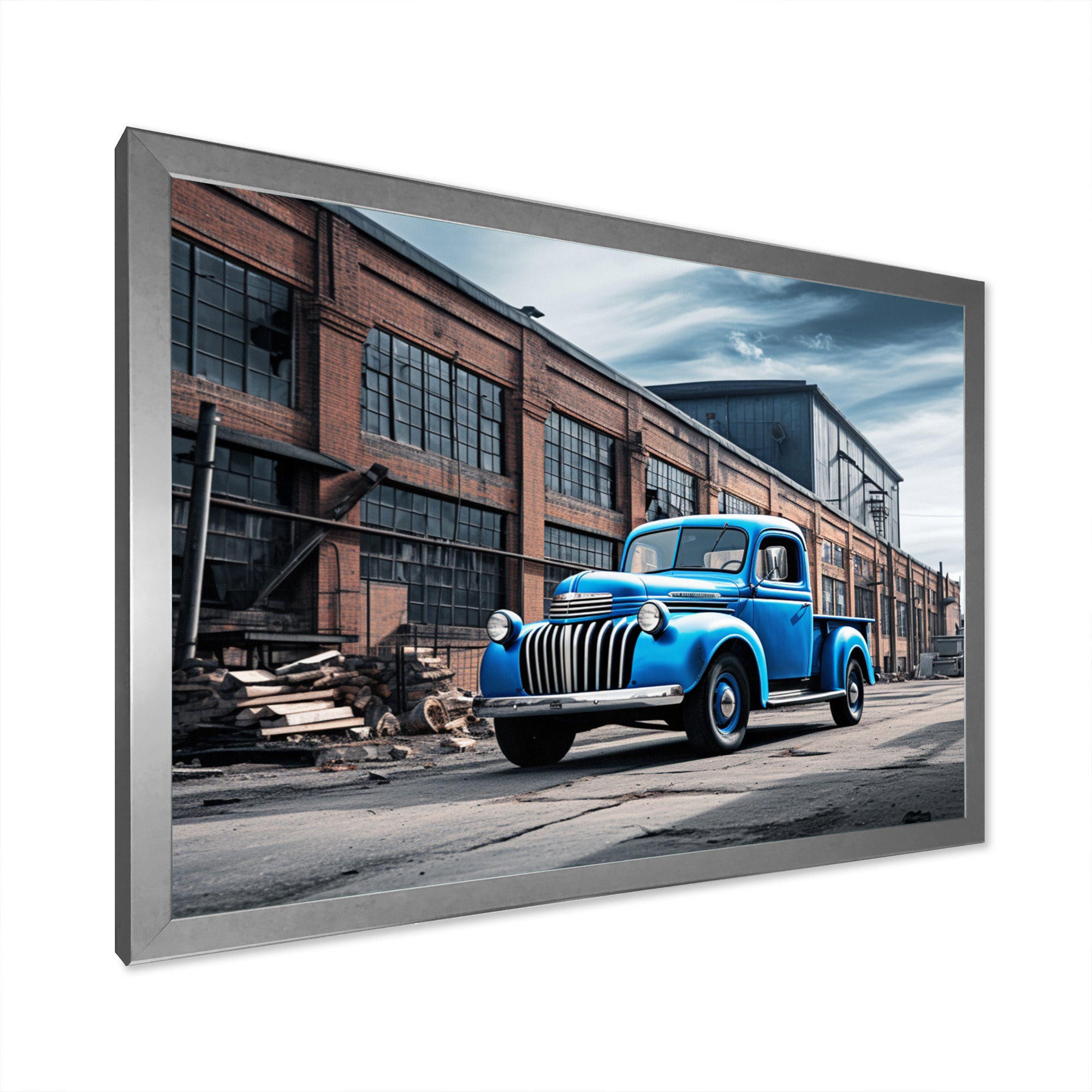 Blue Pickup Truck Industrial Drive I - Pickup Truck Canvas Wall Art