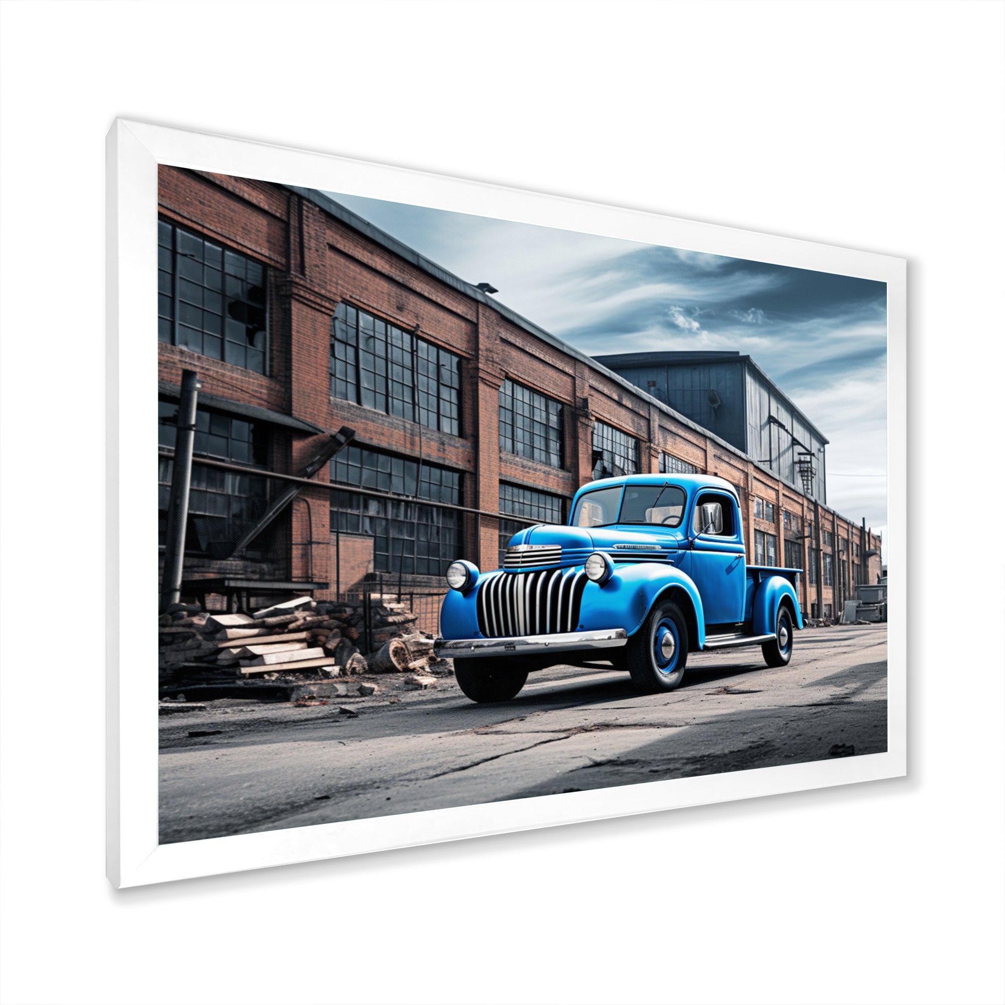 Blue Pickup Truck Industrial Drive I - Pickup Truck Canvas Wall Art