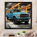 Teal Pickup Truck Industrial Drive - Pickup Truck Canvas Wall Art