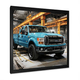 Teal Pickup Truck Industrial Drive - Pickup Truck Canvas Wall Art