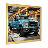 Teal Pickup Truck Industrial Drive - Pickup Truck Canvas Wall Art