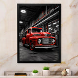 Red Pickup Truck Industrial Elegance - Pickup Truck Canvas Wall Art