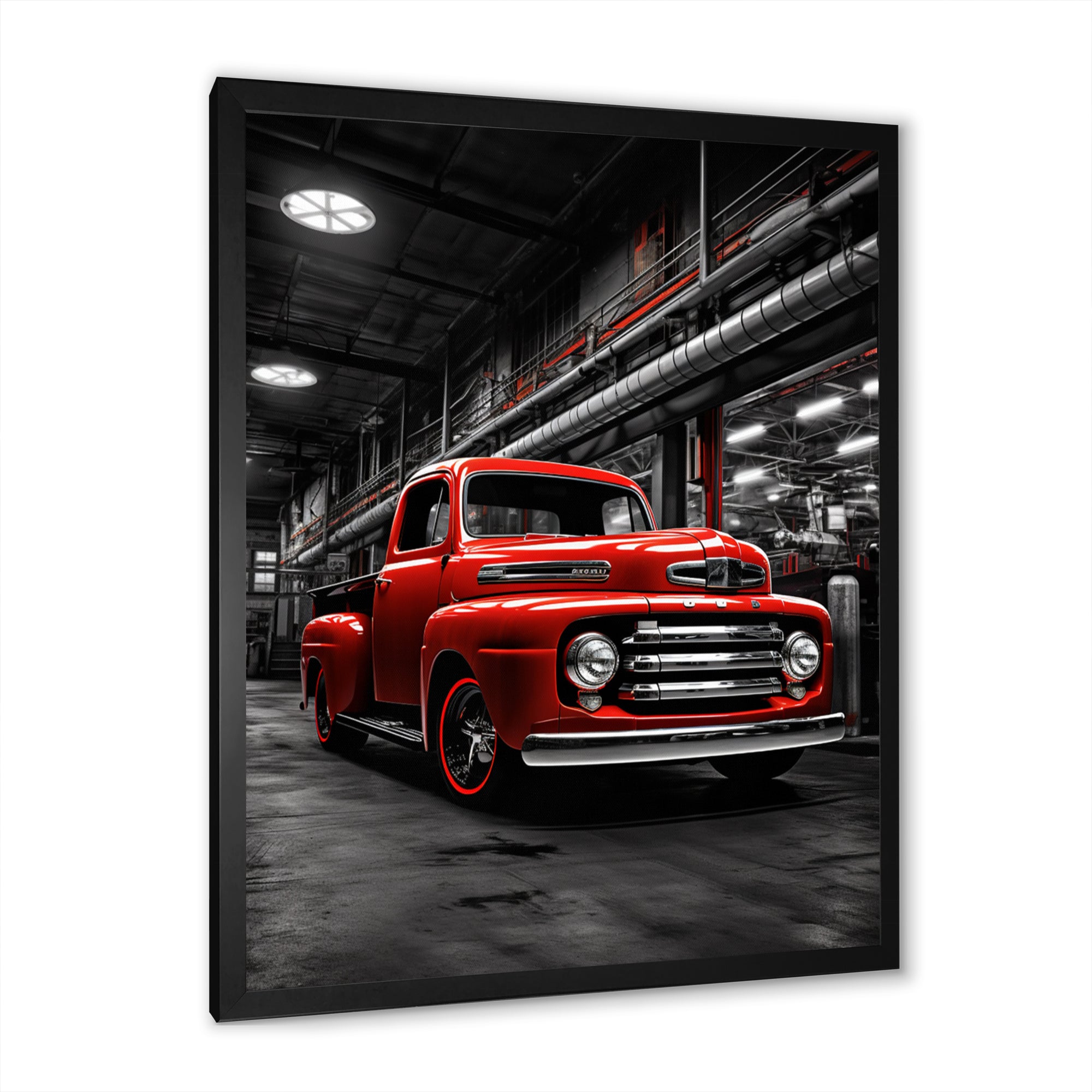 Red Pickup Truck Industrial Elegance - Pickup Truck Canvas Wall Art