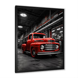 Red Pickup Truck Industrial Elegance - Pickup Truck Canvas Wall Art