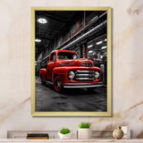 Red Pickup Truck Industrial Elegance - Pickup Truck Canvas Wall Art