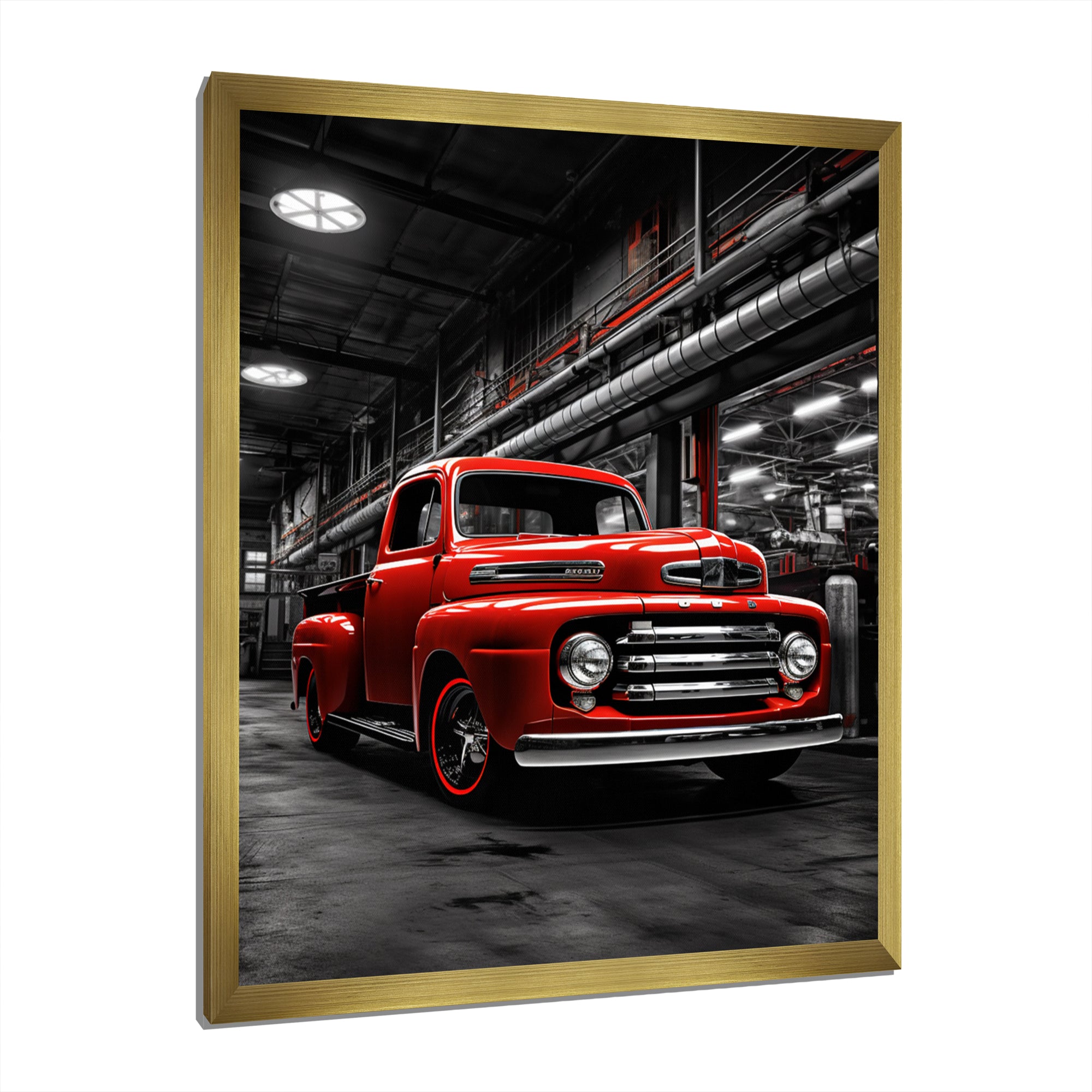 Red Pickup Truck Industrial Elegance - Pickup Truck Canvas Wall Art