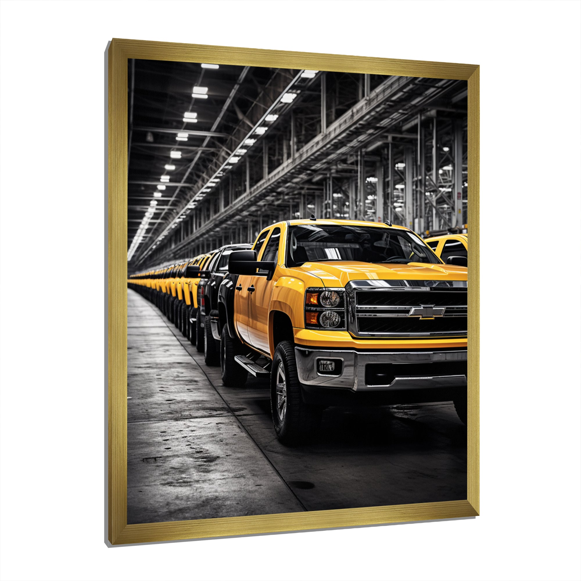 Yellow Pickup Truck Industrial Icons - Pickup Truck Canvas Wall Art