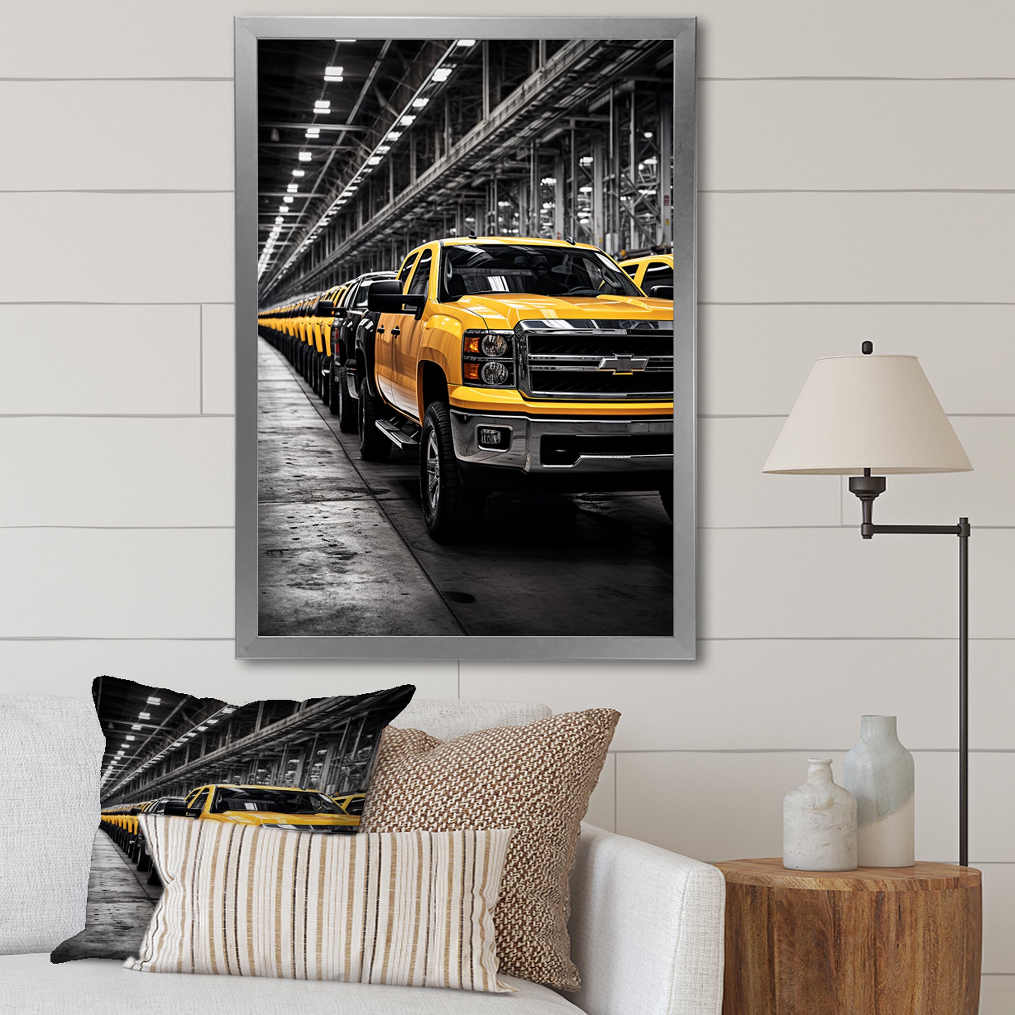Yellow Pickup Truck Industrial Icons - Pickup Truck Canvas Wall Art
