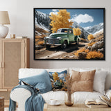 Green Pickup Truck Landscape Adventurers - Pickup Truck Canvas Wall Art