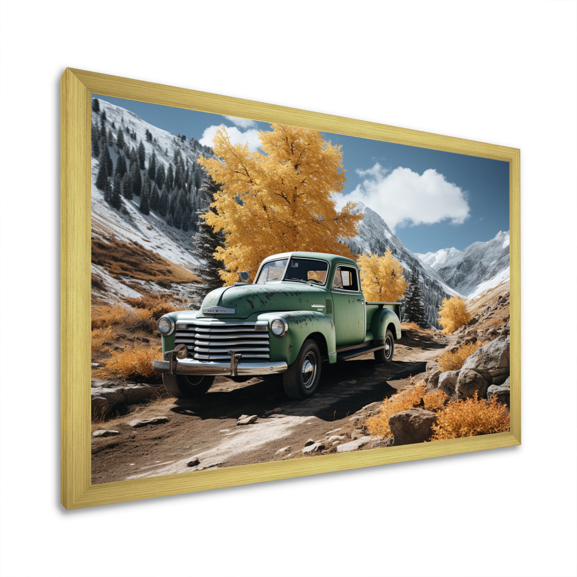 Green Pickup Truck Landscape Adventurers - Pickup Truck Canvas Wall Art