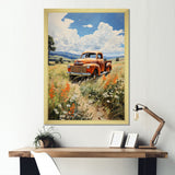 Coral Pickup Truck Luminous Meadows - Pickup Truck Canvas Wall Art