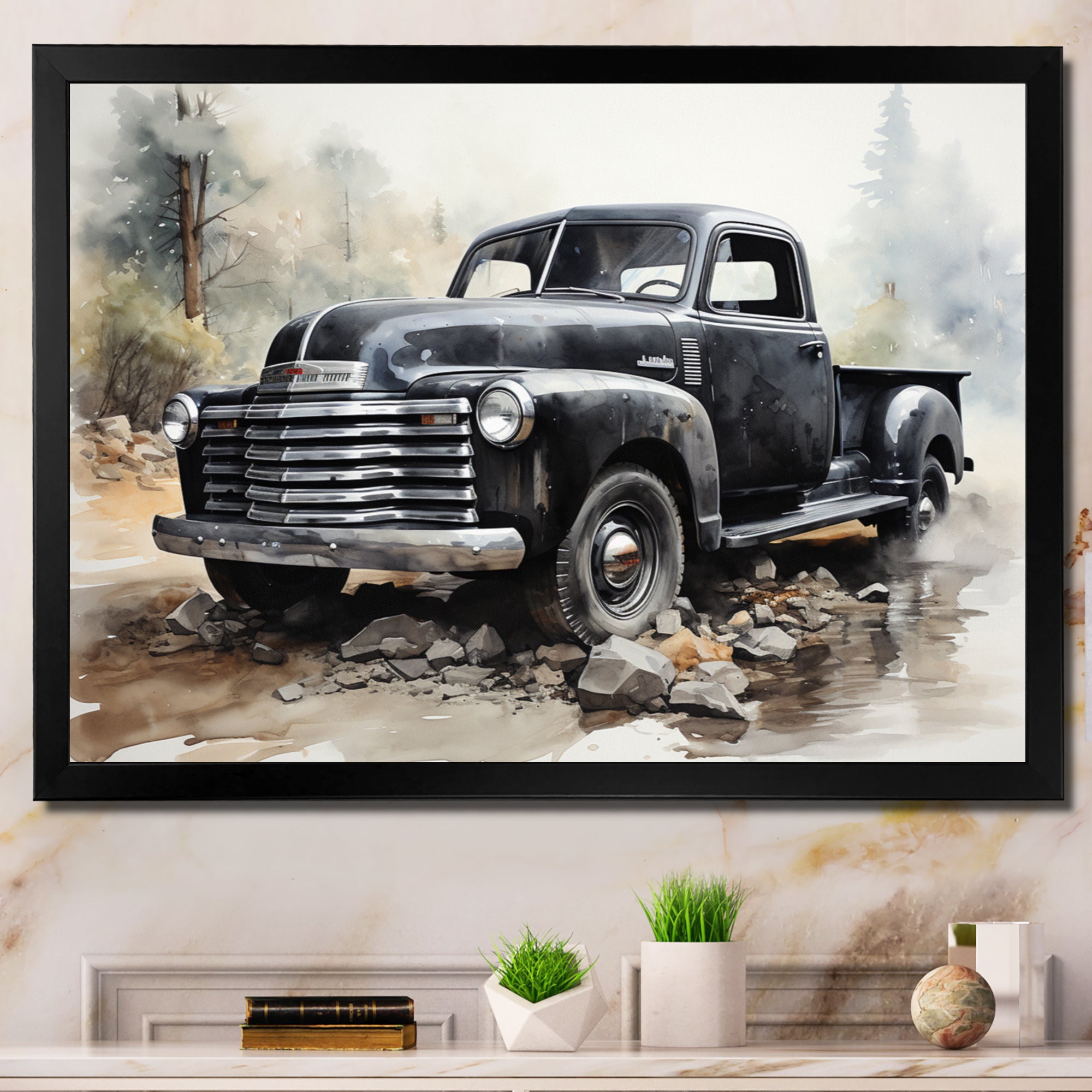 Grey Minimalist Pickup - Pickup Truck Canvas Wall Art