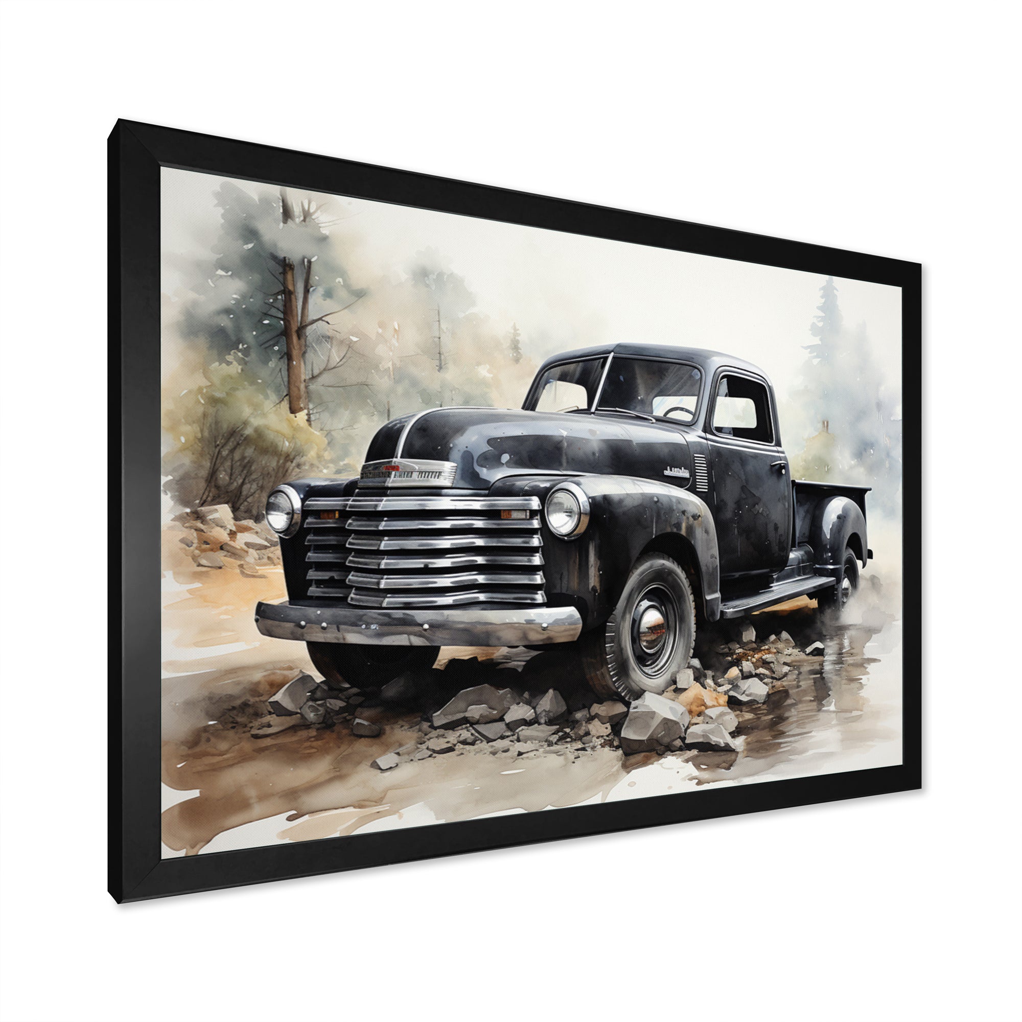 Grey Minimalist Pickup - Pickup Truck Canvas Wall Art