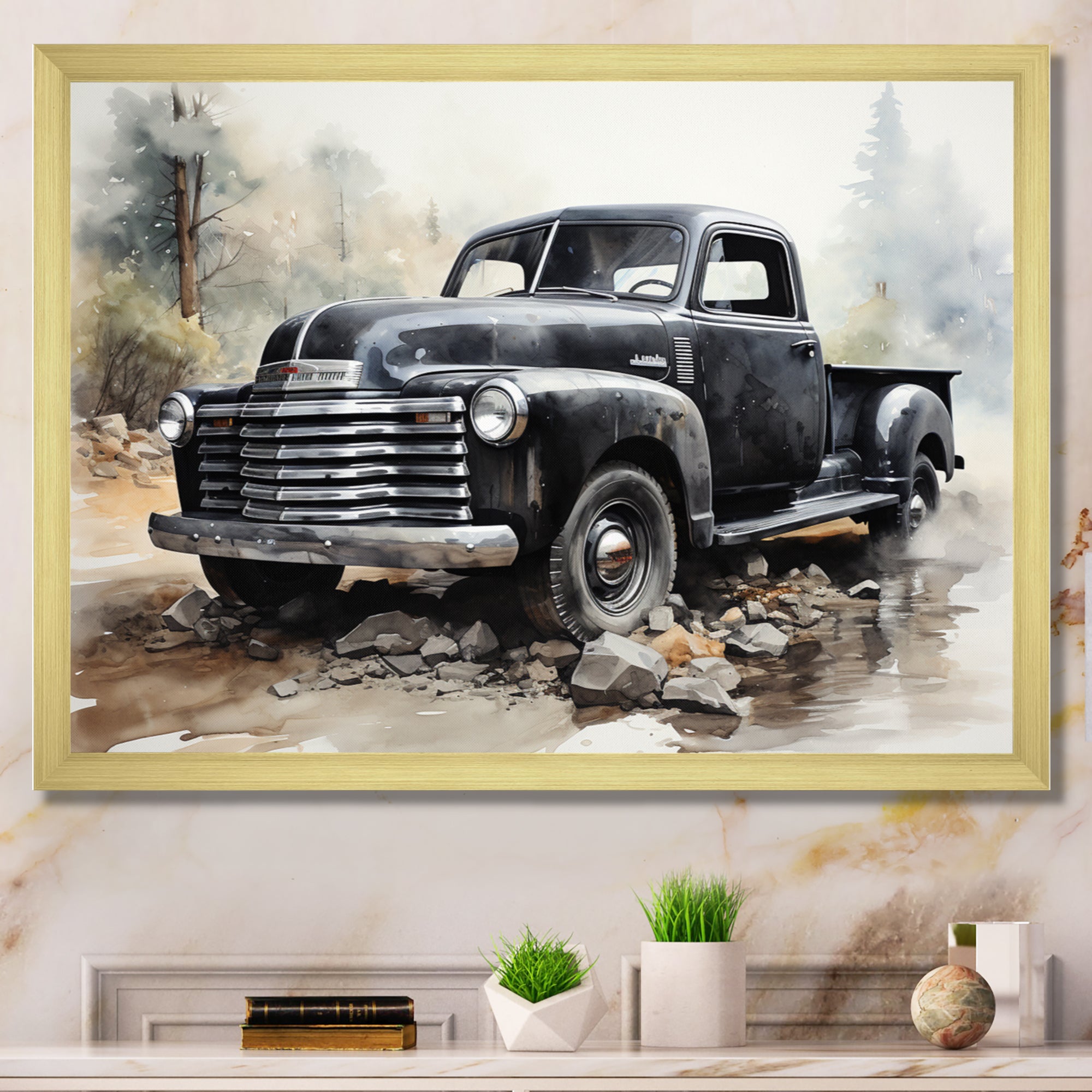 Grey Minimalist Pickup - Pickup Truck Canvas Wall Art