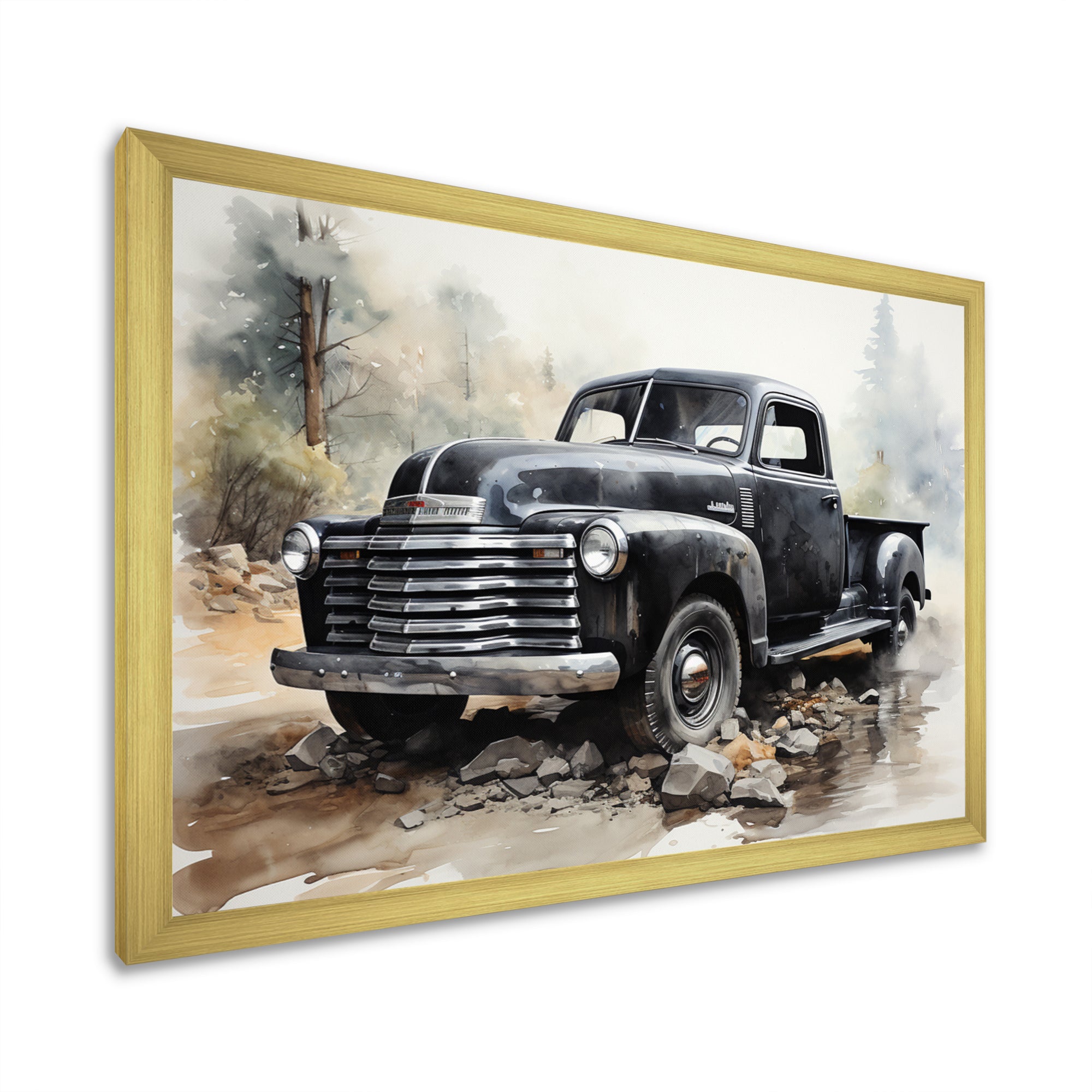 Grey Minimalist Pickup - Pickup Truck Canvas Wall Art