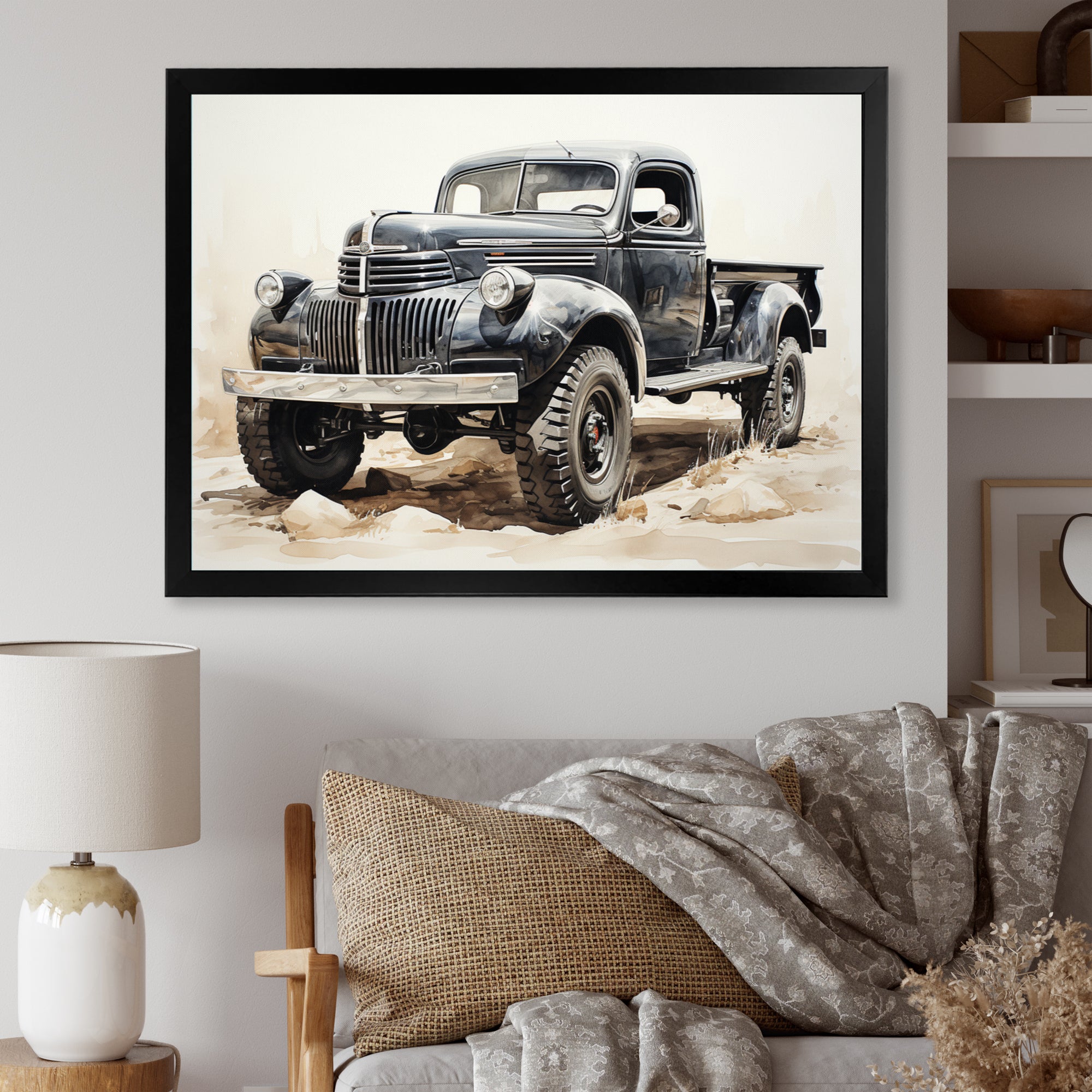 Minimalist Pickup Truck Monochrome - Pickup Truck Canvas Wall Art