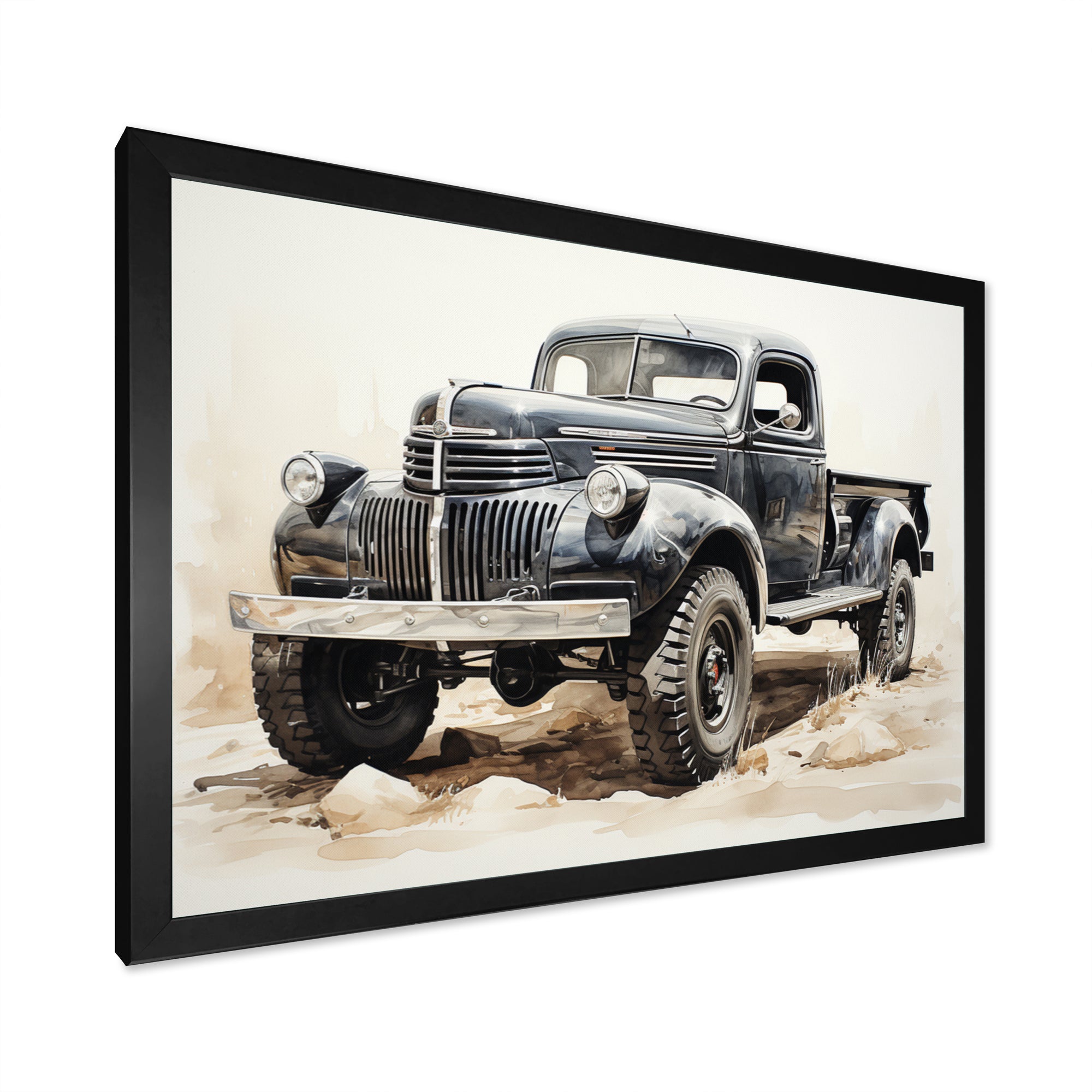 Minimalist Pickup Truck Monochrome - Pickup Truck Canvas Wall Art