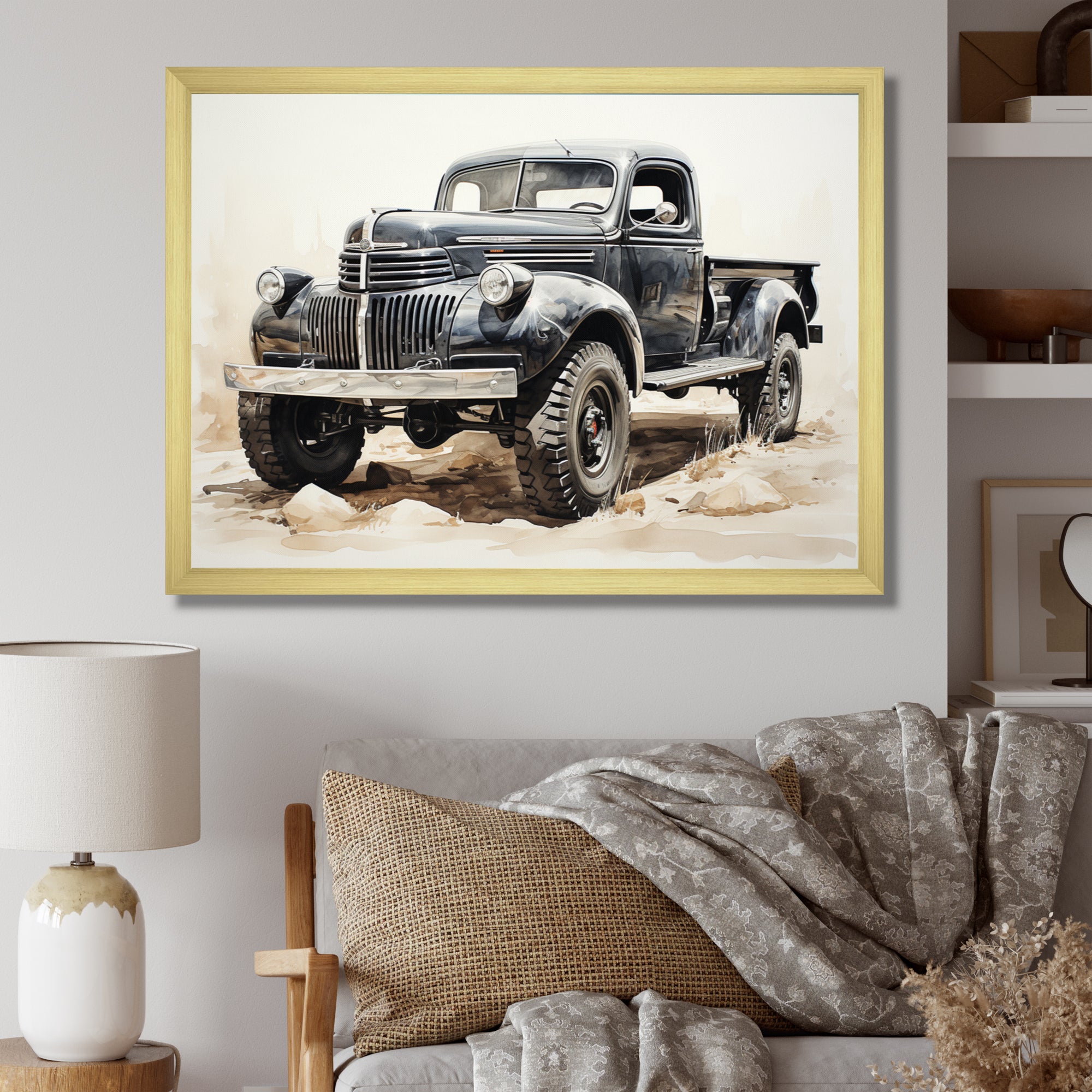 Minimalist Pickup Truck Monochrome - Pickup Truck Canvas Wall Art