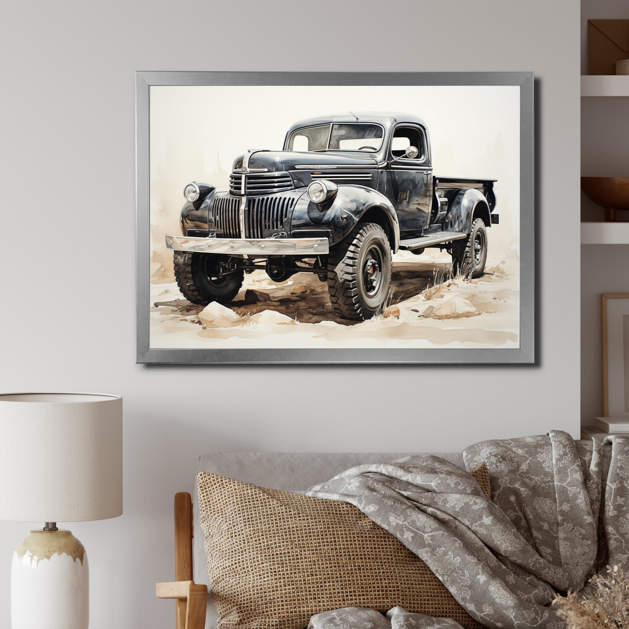 Minimalist Pickup Truck Monochrome - Pickup Truck Canvas Wall Art