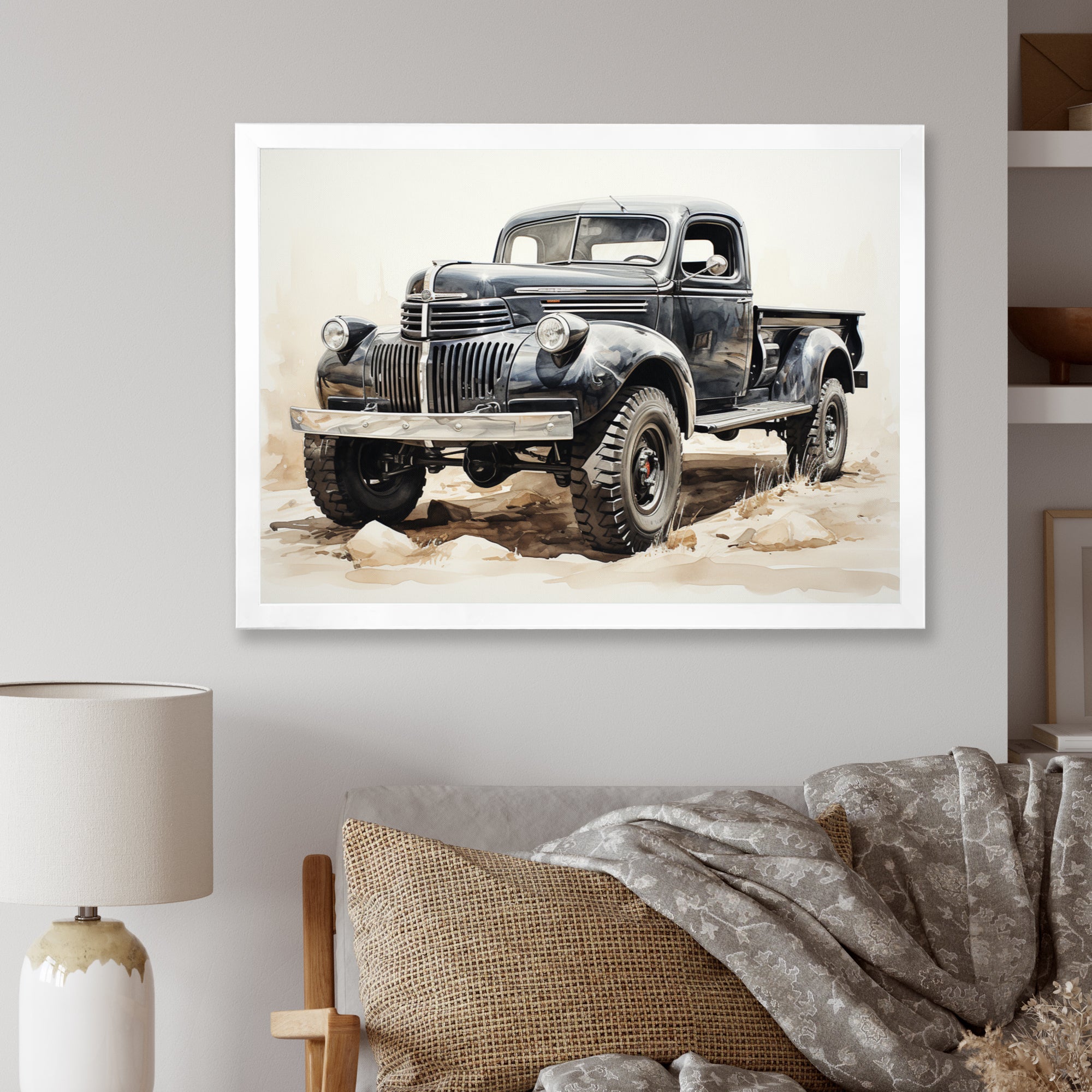 Minimalist Pickup Truck Monochrome - Pickup Truck Canvas Wall Art