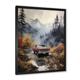 Brown Pickup Truck Misty Mountains - Pickup Truck Canvas Wall Art