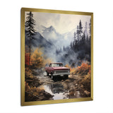 Brown Pickup Truck Misty Mountains - Pickup Truck Canvas Wall Art