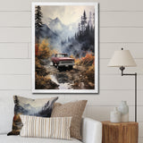 Brown Pickup Truck Misty Mountains - Pickup Truck Canvas Wall Art