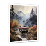 Brown Pickup Truck Misty Mountains - Pickup Truck Canvas Wall Art