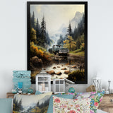 Green Pickup Truck Misty Mountains I - Pickup Truck Canvas Wall Art