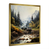 Green Pickup Truck Misty Mountains I - Pickup Truck Canvas Wall Art