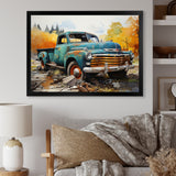 Teal Vintage Pickup Automn Offroad I - Pickup Truck Canvas Wall Art