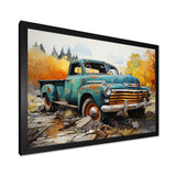 Teal Vintage Pickup Automn Offroad I - Pickup Truck Canvas Wall Art