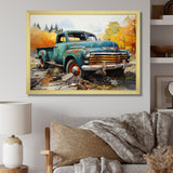 Teal Vintage Pickup Automn Offroad I - Pickup Truck Canvas Wall Art