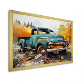Teal Vintage Pickup Automn Offroad I - Pickup Truck Canvas Wall Art