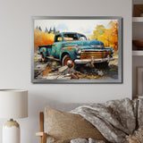 Teal Vintage Pickup Automn Offroad I - Pickup Truck Canvas Wall Art