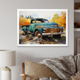 Teal Vintage Pickup Automn Offroad I - Pickup Truck Canvas Wall Art