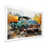 Teal Vintage Pickup Automn Offroad I - Pickup Truck Canvas Wall Art