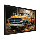 Orange Pickup Truck Mixed Perspective - Pickup Truck Canvas Wall Art