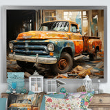 Orange Pickup Truck Mixed Perspective - Pickup Truck Canvas Wall Art