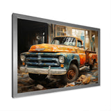 Orange Pickup Truck Mixed Perspective - Pickup Truck Canvas Wall Art