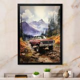 Red Pickup Truck Mountain Majesty - Pickup Truck Canvas Wall Art