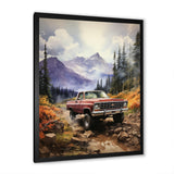 Red Pickup Truck Mountain Majesty - Pickup Truck Canvas Wall Art