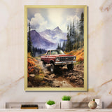 Red Pickup Truck Mountain Majesty - Pickup Truck Canvas Wall Art