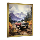 Red Pickup Truck Mountain Majesty - Pickup Truck Canvas Wall Art