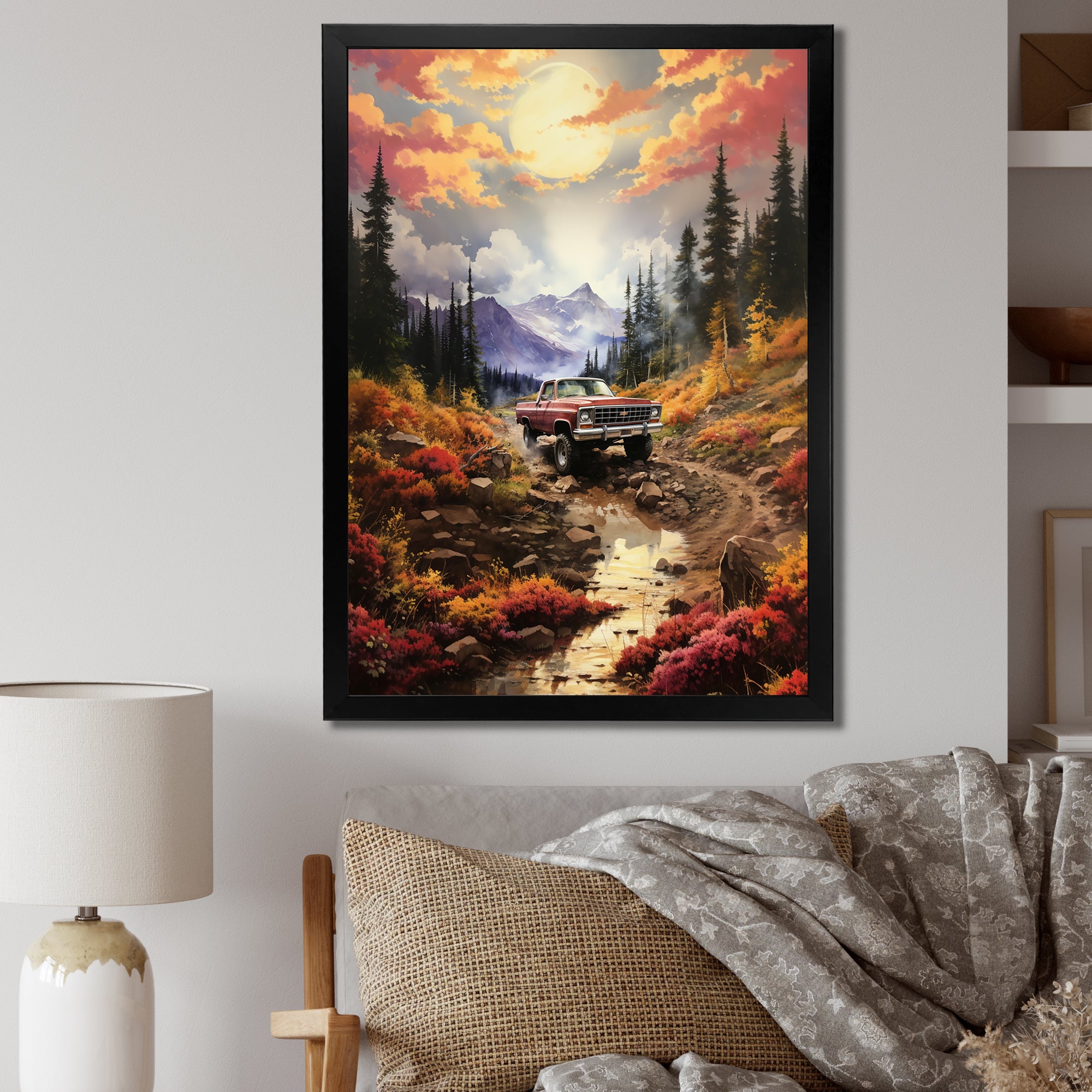 Yellow Pickup Truck Mountain Majesty - Pickup Truck Canvas Wall Art