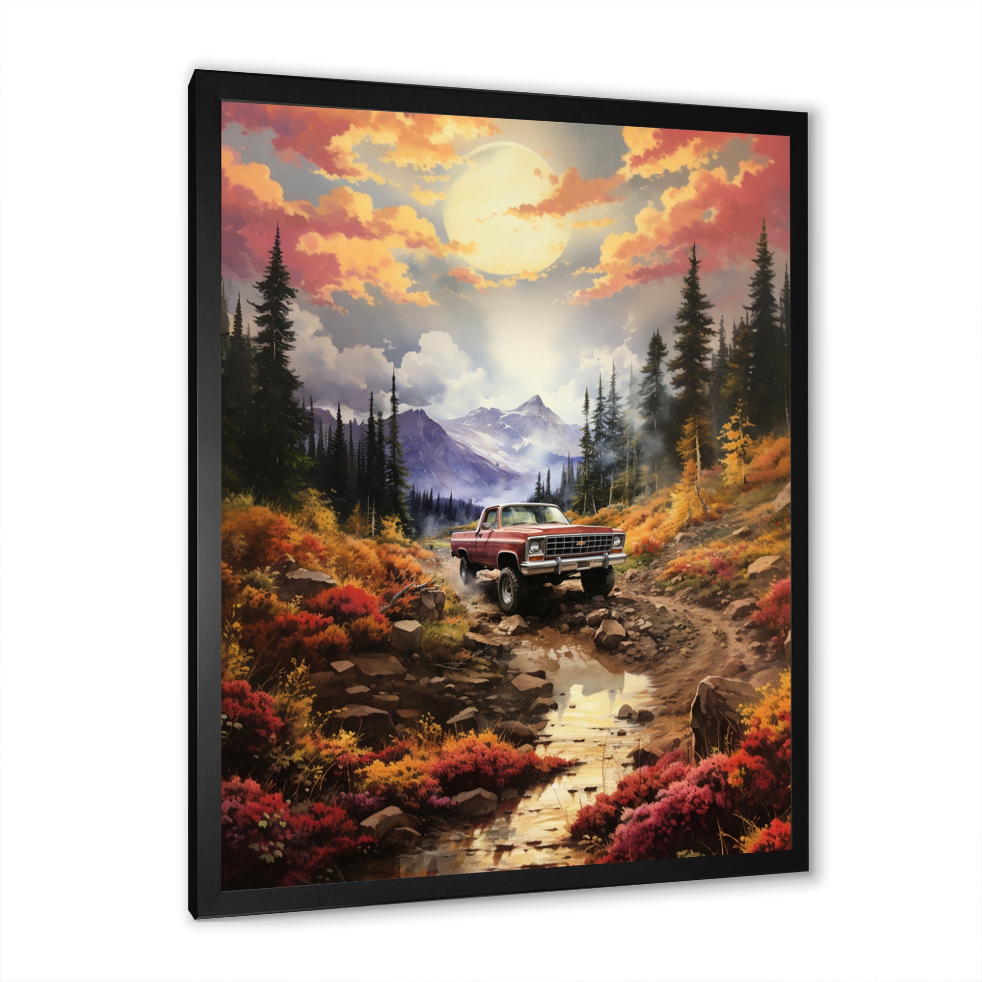 Yellow Pickup Truck Mountain Majesty - Pickup Truck Canvas Wall Art