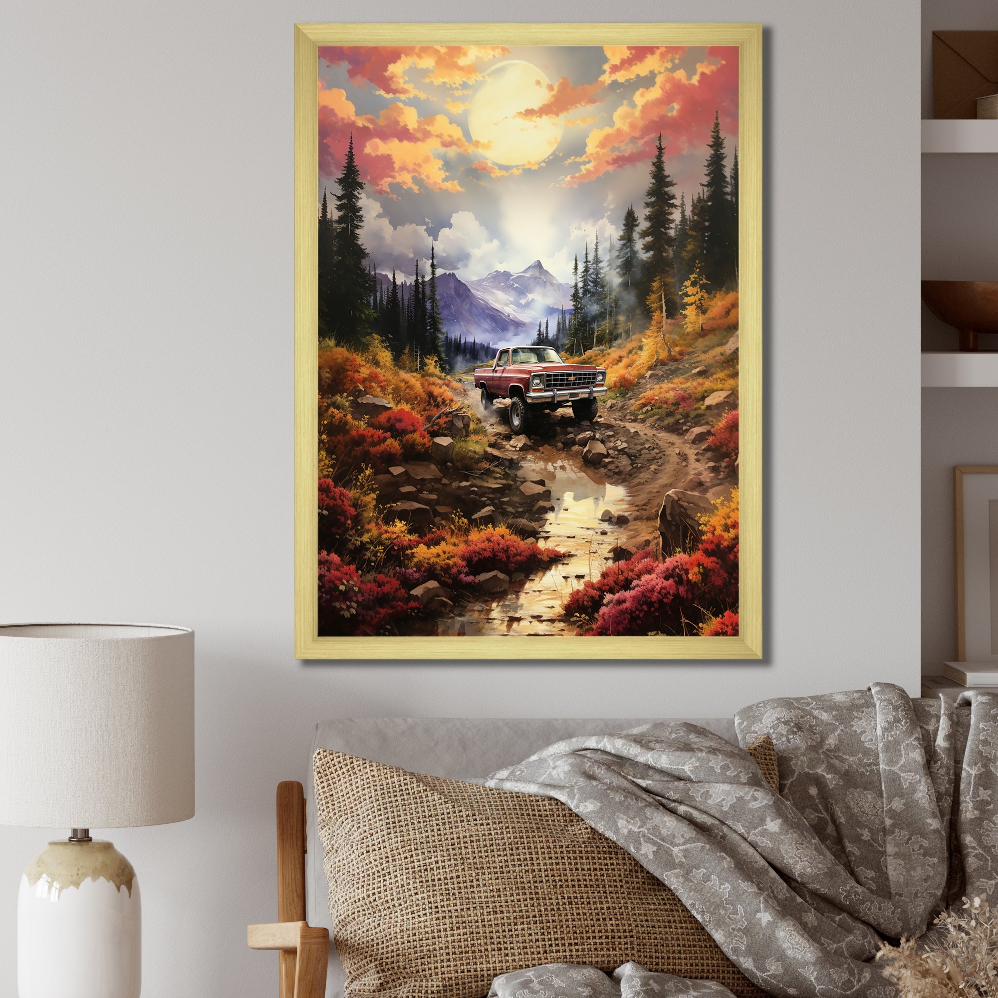 Yellow Pickup Truck Mountain Majesty - Pickup Truck Canvas Wall Art