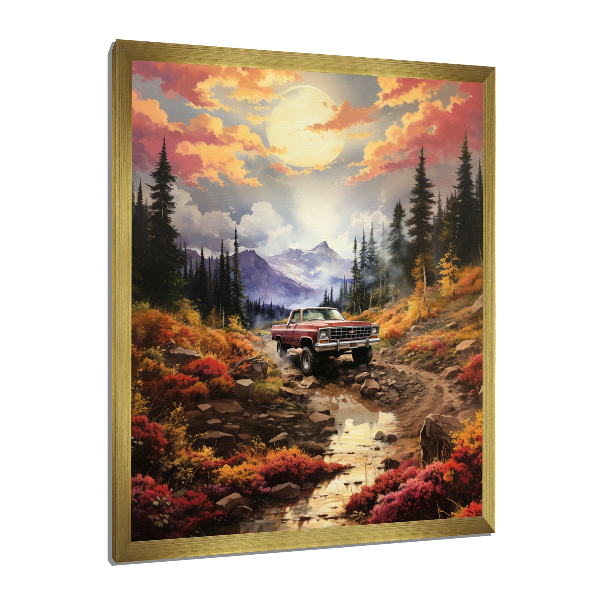 Yellow Pickup Truck Mountain Majesty - Pickup Truck Canvas Wall Art