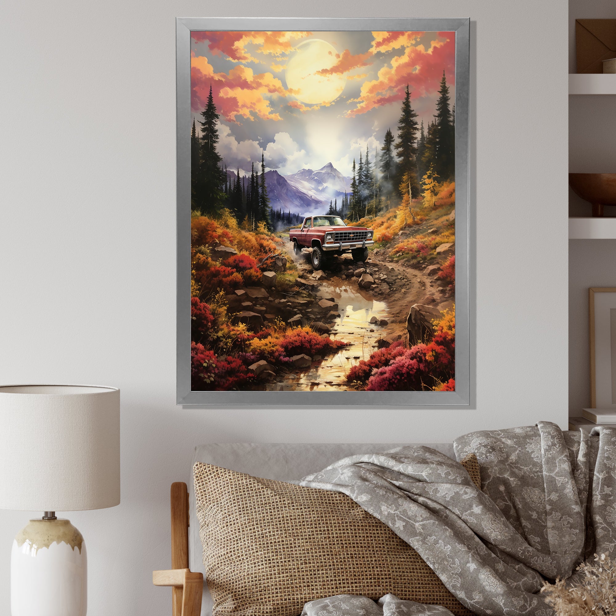 Yellow Pickup Truck Mountain Majesty - Pickup Truck Canvas Wall Art